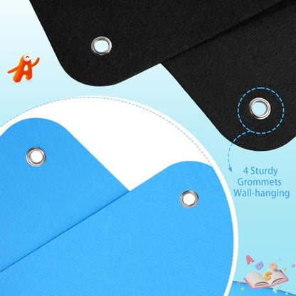 Poen 2 Pcs 41 x 29 Inch Felt Board Toddlers Flannel Board Stories Felt Stories Activities Play Kits for Preschool Classroom Wall Hanging Boys Girls Birthday Gifts Homeschooling Activity, Blue, Black