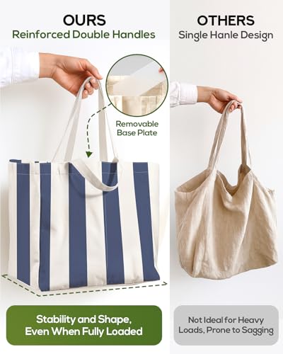 Miss Adola Extra Large Canvas Grocery Tote Bag - color: Blue & White Stripes