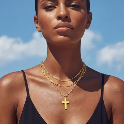 Cicy Bell Cross Pendant Necklace 18k Gold Plated Layered Necklaces - color: Style D-White