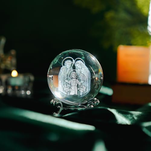 Holy Family Crystal Ball 3D Laser Engraved K9 Christian Gift 2.3 Inch - style: Holy Family