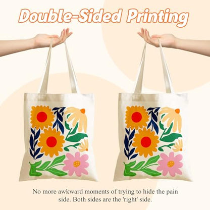 Aesthetics Canvas Tote Bag - Art Design Gift for Women, Reusable Purse Tote Bag with Inner Zip Pocket - style: Floral