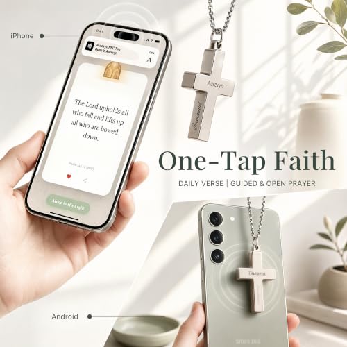 Cross Necklace for Women & Men – NFC Interactive Christian Prayer Necklace - color: Sliver