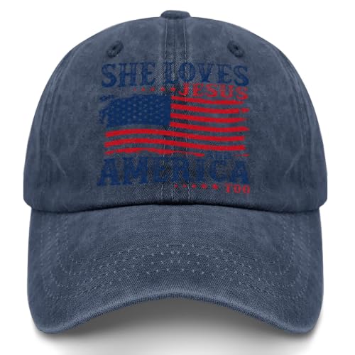 She Loves Jesus and America Too Hats for Womens Soft Washed Distressed Baseball - color: She Loves Jesus and America Toonavy Blue1