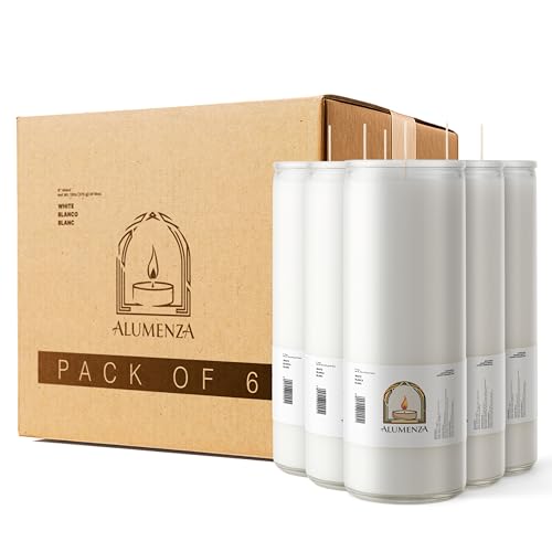 6pk White Blanco 90hr | 7-Day Prayer Candles - Glass Jar Veladoras, Unscented Paraffin Wax | Peace, Purity & Protection Novena - Catholic Hispanic Church Altar, Memorial Vigil & Baptism Gifts - color: White