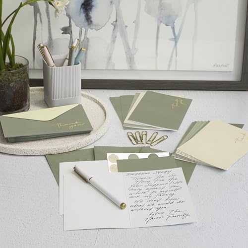 ZICOTO Beautiful Thank You Cards Set of 30 With Envelopes and Stickers - color: Mossgreen