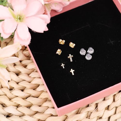 3pcs Cross Stud Earrings, 3 Size Flat Back Cross Stud Cartilage Piercing Jewelry for Women Men - color: Gold