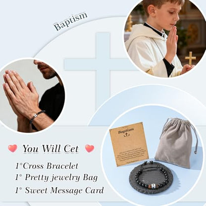 Cross Bracelet Beads Christian Bracelet for Boys Birthday Religion Gifts - style: Baptism