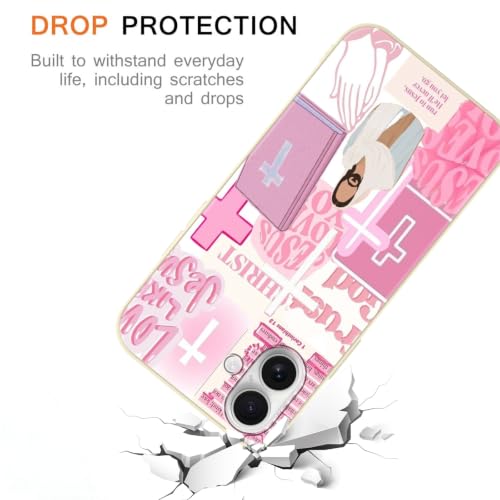 Christian God Phone Case for iPhone 16 6.1", Western Aesthetic Jesus Verse Bible Cross Pattern Design Print Cover for Women Man, Soft TPU Protection for iPhone 16-Pink - color: Jesus-Pink