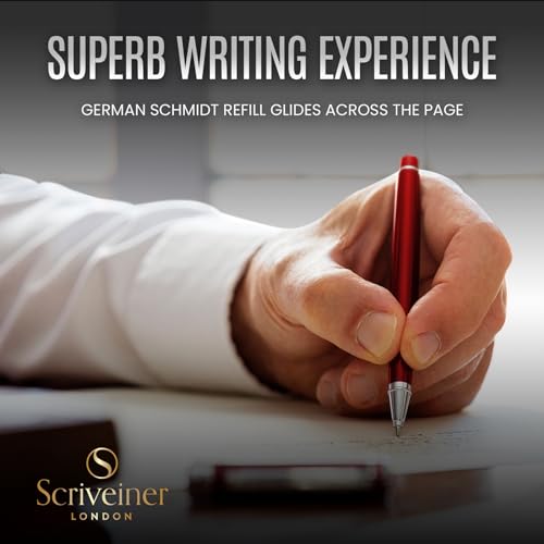 Scriveiner Deep Crimson Red Rollerball - Stunning Red Lacquer Luxury Pen with Chrome Finish, Schmidt Ink Refills, Roller Ball Pen Gift Set for Men & Women, Professional, Executive, Office, Nice Pens - color: 14. Crimson Red with Chrome