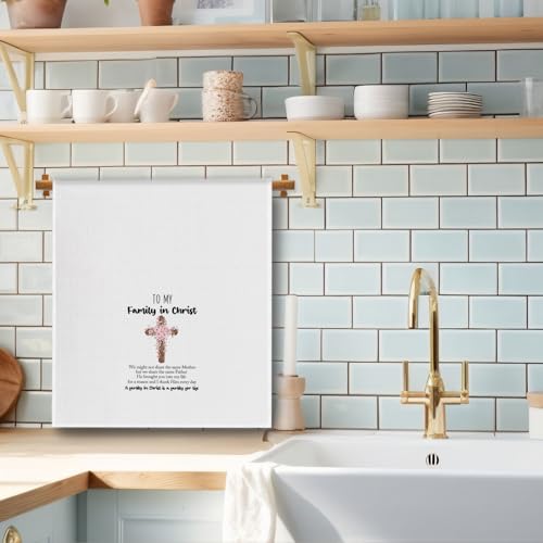 Family Christian Gifts Kitchen Towels, to My Family in Christ Dish Tea Towels, Religious Bible Verse Floral Cross Decorative Hand Towel for Kitchen Bathroom, 16x24 Inch - color: Family