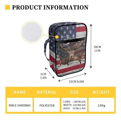 Suobstales 3D Deer American Flag Print Bible Covers for Women Men Bible Case Bible Bag and Tote Bible Accessories with Handle and Zippered Pocket Carrying Book Case - color: 3d Deer American Flag