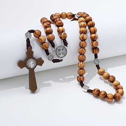 KOMI Handmade Wooden Catholic Rosaries, Rosary Beads Necklace Wood Christian Prayer Beads Catholic Christian Gift - style: Rosary#6