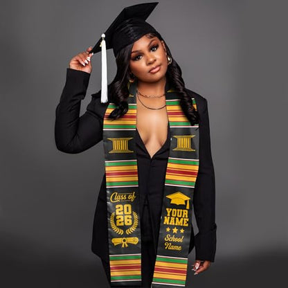 MDPrints Global Kente Graduation Sash 2026, Black Girl Magic Graduation Sash 2026, Class of 2026 Graduation Gift - color: Kente Dk02