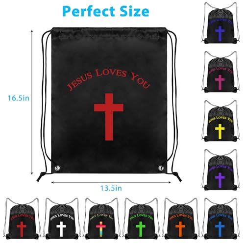 VZZNN 20 Pcs Jesus Loves You Drawstring Backpack Bulk Christian Gift Bags Church Supplies String Backpack Cinch Bag Jesus Stuff(10 Colors) - color: Style 3