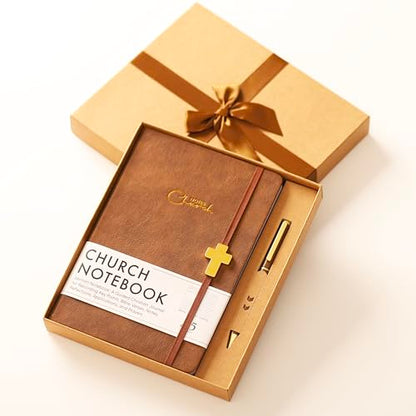 Church Notes Journal with Pen & Gift Box, A5 Sermon Notes Notebook - color: Brown