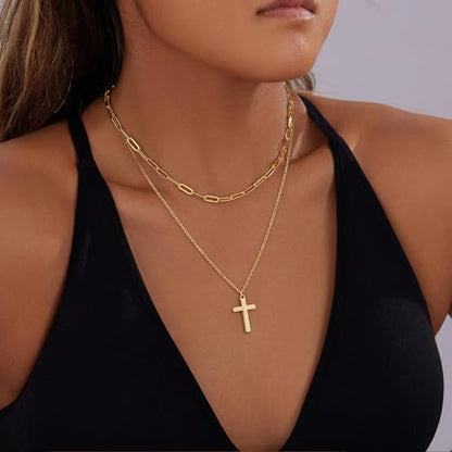 Turandoss Layered Cross Necklaces Stack for Women Girls, Christian Gift - color: Cross