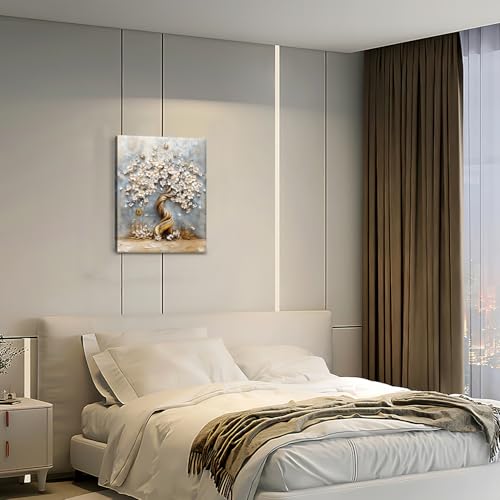 Flowers Wall Art White Blossom Butterfly Pictures Wall Decor 3d Floral Tree Of Life Canvas Print Painting Modern Home Decoration Unframed Artwork for Living Room Bedroom Kitchen Office 16"X20" - color: Blossom Ttree, size: 16"L x 20"W