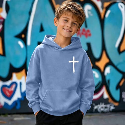 Boys Christian Jesus Hoodie Kids Faith Bible Verse Sweatshirt - color: Blue, size: 9-10 Years