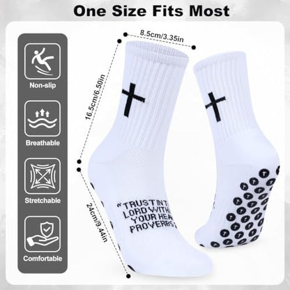 Cross Grip Soccer Socks for Men, Christian Anti Slip, US 7-11 - color: White/Black/Gray