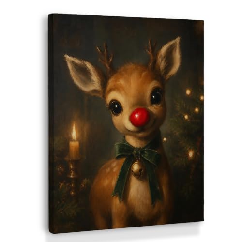 XINCEYWJ Moody Christmas Red Nose Reindeer Wall Art Decor 561XS-YH - color: deer, size: 11x14in