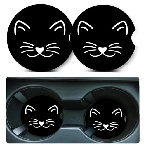 2 Pack Cat Car Cup Holder Coasters Universal Neoprene Coasters - color: Cat