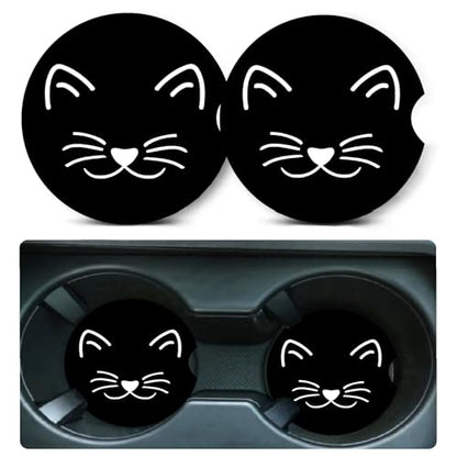 2 Pack Cat Car Cup Holder Coasters Universal Neoprene Coasters - color: Cat