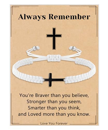 Initial Bracelets for Women Teen Girls Handmade Rope Braided Bracelet for Men Jewelry Birthday Graduation Mother's Day Gifts for Mom Wife Girlfriend Her Friends - style: 9 white-black cross