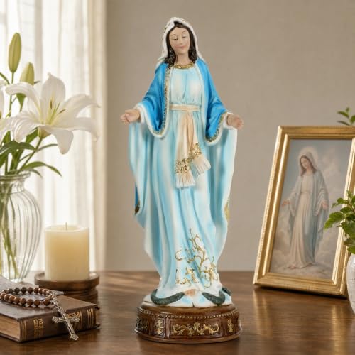 12-Inch Virgin Mary Statue, Catholic Our Lady of Grace - color: White+blue