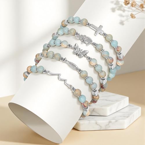 Natural Stone Stretch Bracelet for Women - Holy Water Elastic Cross Bracelet | Christmas Christian Baptism Gift, Meaningful Gifts, Unique Gift for Friends Mom Daughter Sister - style: cross-To My Aunt