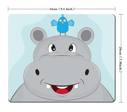 Cute Cartoon Head of Hippo with Small Bird Mouse Pad Non-Slip Rubber Base Gaming MousePads for Computers Laptop Office, 9.5"x7.9"x0.12" Inch(240mm x 200mm x 3mm) - color: WMJ124