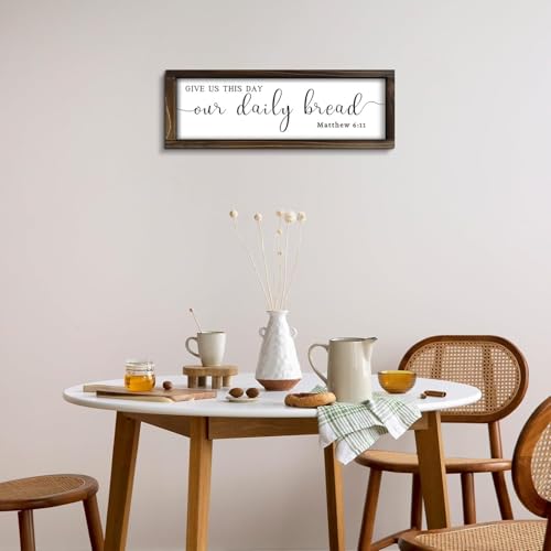 Kercan Give Us This Day Our Daily Bread Sign, John 6:11 Kitchen Decor, Bless This Home Rustic Farmhouse Wall Art, 16.5x5.5 Inches