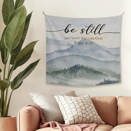 JMENGSSFL Christian Mountain Tapestry, Be Still and Know That I am God Bible Verse Tapestry Wall Hanging, Religious Scripture Wall Decor Hanging Tapestries for Home Bedroom Living Room, 50x60 Inch - color: color10