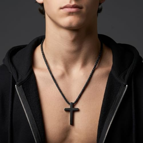 Stainless Steel Cross Necklace for Men, Philippians 4:13/Joshua 1:9/Isaiah 41:10 Scripture Pendant - Religious Baptism & Confirmation Gift for Husband,Teens 13+,Him - style: Always Remember