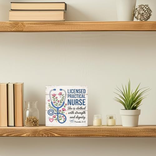 Funny Licensed Practical Nurse Wooden Box Sign Gifts for RN NP CNA - color: Pink-Blue