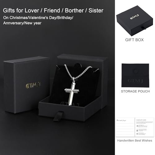 Stainless Steel Cross Necklace for Men with Adjustable Box Chain Christian Cross neckalce Gift - color: Silver