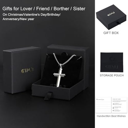 Stainless Steel Cross Necklace for Men with Adjustable Box Chain Christian Cross neckalce Gift - color: Silver