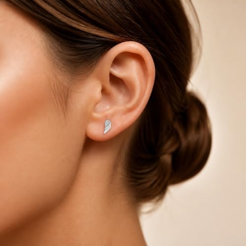 ICYROSE 925 Sterling Silver Tiny Angel Wing Stud Earrings (Nickel Free) - color: Cubic Zirconia