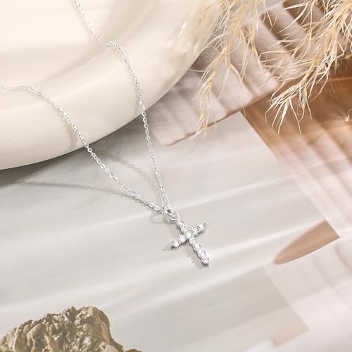 Carffordo 925 Sterling Silver Cross Necklace, Dainty Necklace for Women - style: Silver Cubic Zirconia Cross