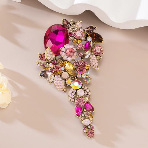 SELOVO Large Long Flower Brooch Pin for Women Wedding Party Brooch Pendant - color: Hot Pink