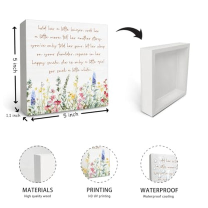 OFlich Wildflower Girl Nursery Decor Wooden Box Sign 5x5 Inch - color: flower