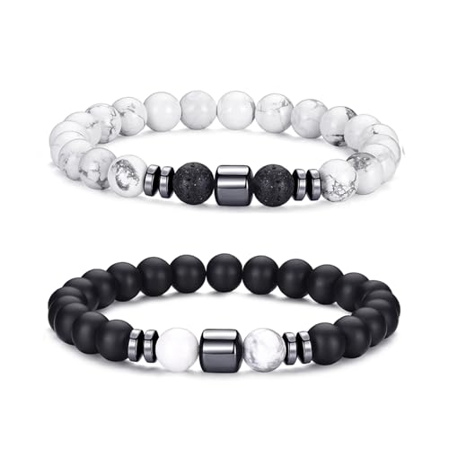RANKEEF Tiger Eye Bracelet For Men 8MM Natural Stone Stretch Adjustable Black Crystal Beaded Bracelet for Men Women Gifts - color: 2,white,black bracelet
