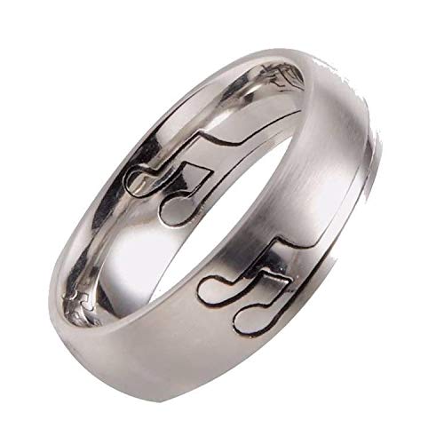 Stainless Steel Bands with Different Designs to Choose from, including Heart, Butterfly, Foot, Gold Plated Stars, Star of David or Musical Note in 6mm or 8mm widths - color: Musical Note Insert-6mm