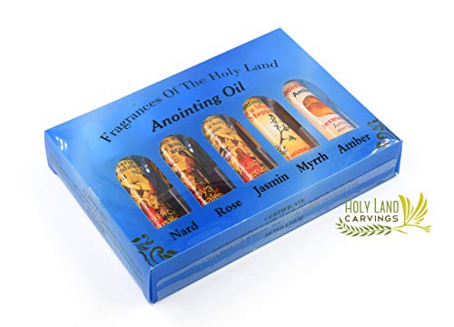 Set of 5 Anointing Oils Nard Rose Jasmine Myrrh Amber, Holy Land Jerusalem Anointing Oils, 5 Roll On Oils