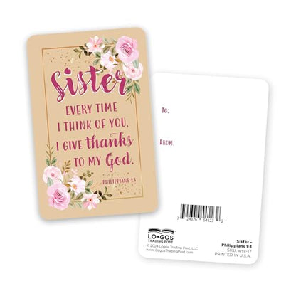 Logos Trading Post Sister, Phil 1:3 Wallet Scripture Cards, Pack of 12 - color: Sister