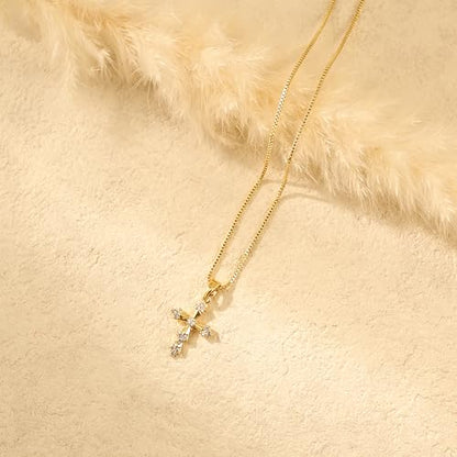 Cross Necklace for Women,14K Gold Plated Cross Pendant Necklace Jewelry - color: GD-BOX
