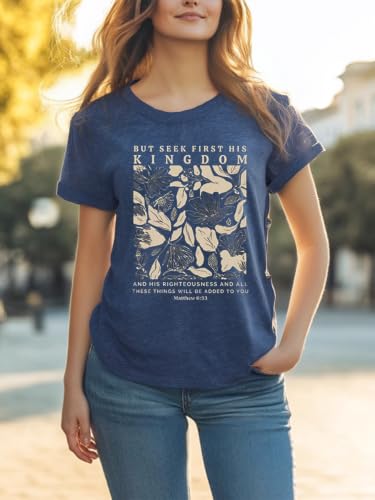 Christian Bible Verse T Shirts for Women - color: Blue1, size: Small
