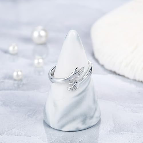LOVECOM S925 Sterling Silver Hug Rings for Women Teen Girls Mother Daughter - color: A true friendship is a journey without an end, size: US Size 6