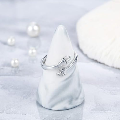 LOVECOM S925 Sterling Silver Hug Rings for Women Teen Girls Mother Daughter - color: A true friendship is a journey without an end, size: US Size 6