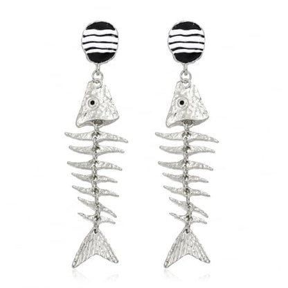 Creative Exaggerated Ocean Animal Drop Dangle Earrings for Women, Bohemia Style Alloy Lobster Octopus Fish Crab Earrings for Summer Beach Holiday Party Jewelry Gifts - style: Silver Fish Bone Earrings