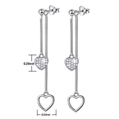 S925 Sterling Silver Heart Dangle Drop Earrings for Women Jewelry Gift - style: Front and Back Heart